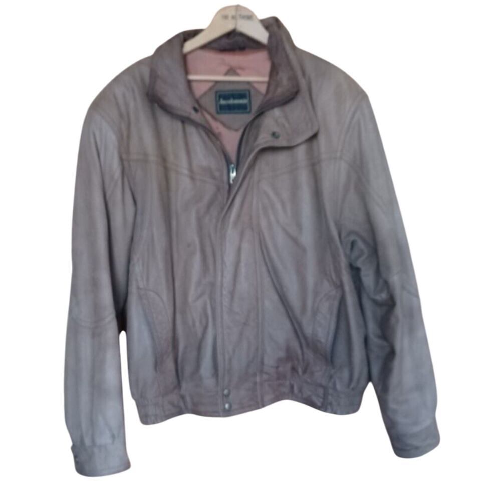 VTG JACOBSON'S Tan Leather Bomber Jacket Men's Large Soft Y2K Retro Classic